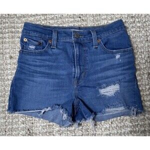 Levis High Rise Denim Shorts Womens 26 Distressed Raw Hem Blue Jean
